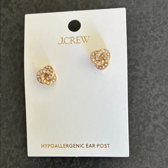 J. Crew Gold and Crystal Knot Earrings - Picture 2 of 4